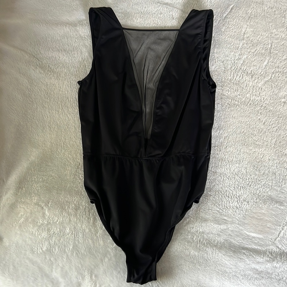 Victoria secret spandex bodysuit with deep v mesh neck